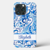Douanenaam Blauw en Witte Paisley Case-Mate iPhone Case (Achterkant)