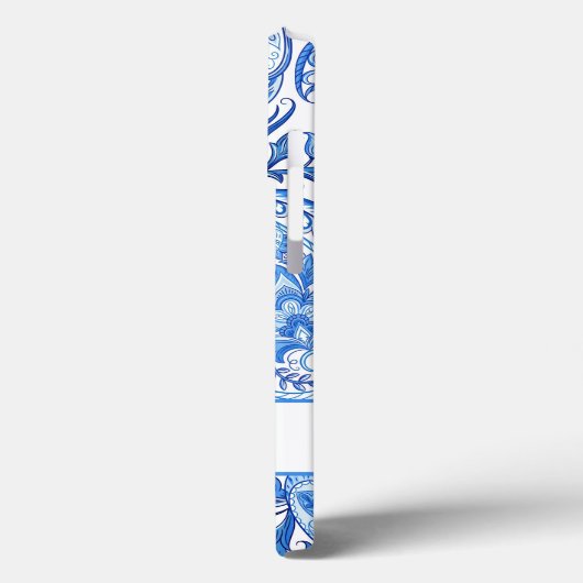 Douanenaam Blauw en Witte Paisley Case-Mate iPhone Case (Achterkant / Links)