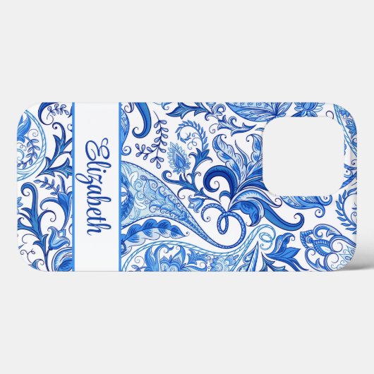 Douanenaam Blauw en Witte Paisley Case-Mate iPhone Case (Achterkant (horizontaal))