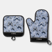 Douanenaam Blauw Vlinderpatroon Ovenwant & Pannenlap Set (Voorkant)