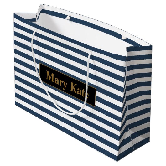 Douanenaam Blauw/Witte Strepen Groot Cadeauzakje (Achterkant Gekanteld)