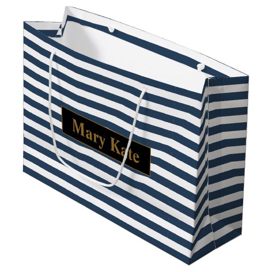 Douanenaam Blauw/Witte Strepen Groot Cadeauzakje (Voorkant Gekanteld)