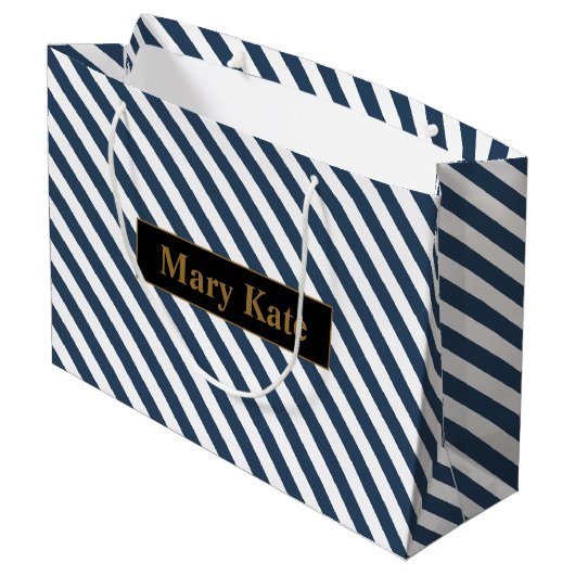 Douanenaam Blauw/Witte Strepen Groot Cadeauzakje (Achterkant Gekanteld)