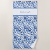 Douanenaam Botanisch Blauw Bloemen Delicate Bloem Strandlaken (Voorkant)