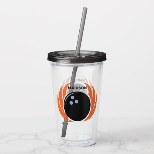 Douanenaam Bowling Bal met Vlammen Acryl Drinkbeker (Achterkant)
