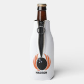 Douanenaam Bowling Bal met Vlammen Flesjeskoeler (Fles Achterkant)