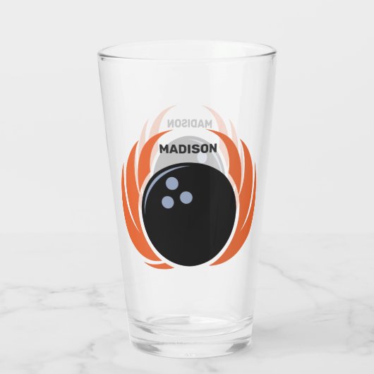 Douanenaam Bowling Bal met Vlammen Glas (Achterkant)