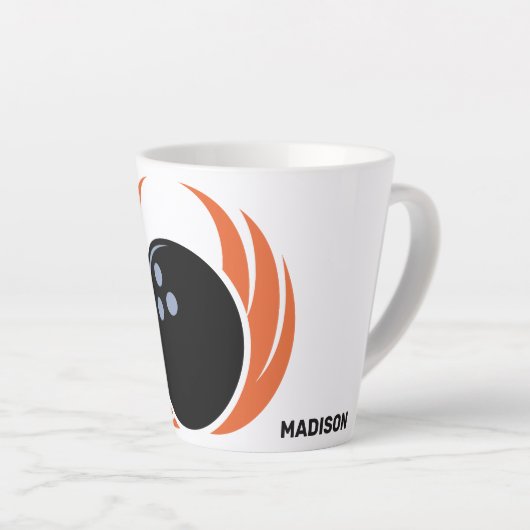 Douanenaam Bowling Bal met Vlammen Latte Mok (Rechterhoek)