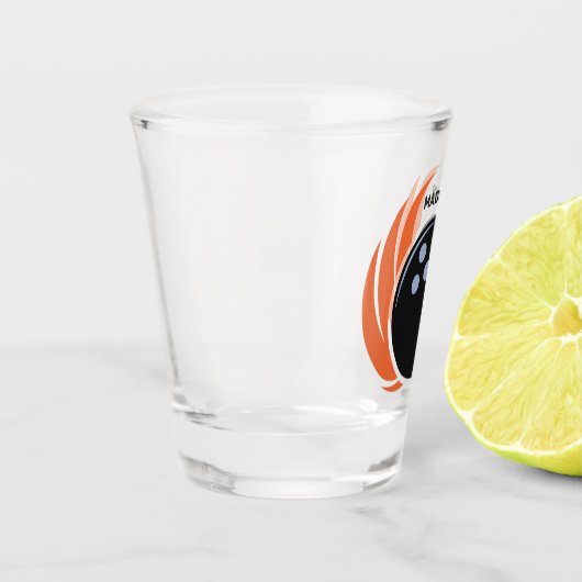 Douanenaam Bowling Bal met Vlammen Shot Glas (Links)