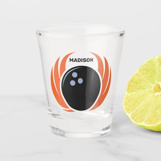 Douanenaam Bowling Bal met Vlammen Shot Glas (Voorkant)