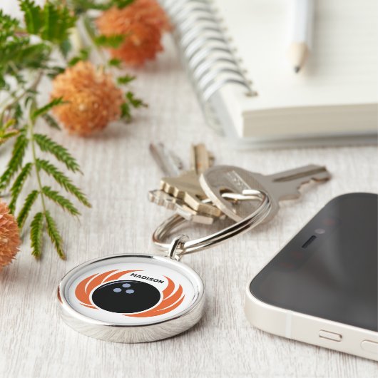 Douanenaam Bowling Bal met Vlammen Sleutelhanger (Zijkant)