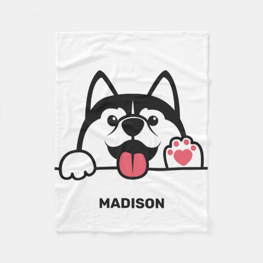 Douanenaam Cute Siberian Husky Fleece Deken (Voorkant)