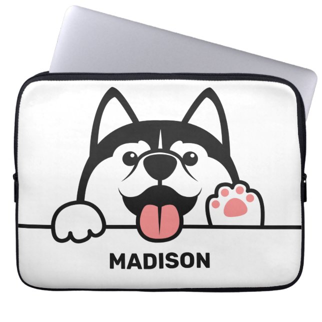 Douanenaam Cute Siberian Husky Laptop Sleeve (Voorkant)