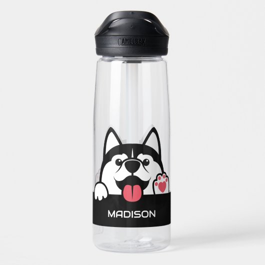 Douanenaam Cute Siberian Husky Waterfles (Achterkant)