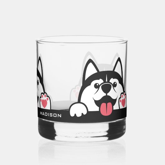 Douanenaam Cute Siberian Husky Whisky Glas (Achterkant)