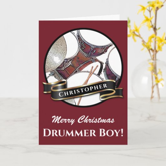 Douanenaam Drummer Kerstdrummer Kit Musician Kaart (Gele Bloem)