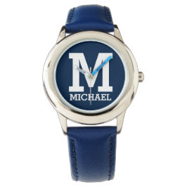 Douanenaam en Monogrammed Vette Typografie Blauw Horloge