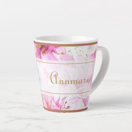  douanenaam Floral Pink en Gold Latte Mok (Rechterhoek)