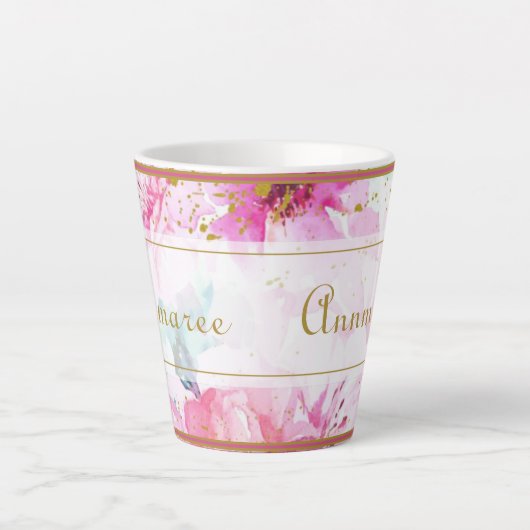 douanenaam Floral Pink en Gold Latte Mok (Voorkant)
