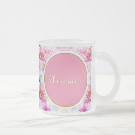  douanenaam Floral Pink en Gold Matglas Koffiemok