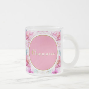douanenaam Floral Pink en Gold Matglas Koffiemok