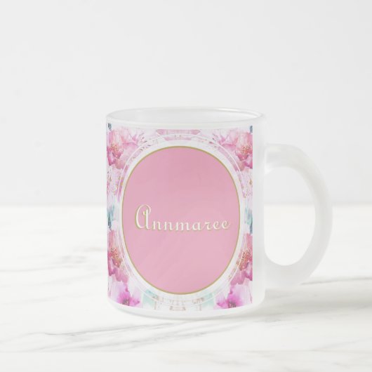  douanenaam Floral Pink en Gold Matglas Koffiemok (Rechts)