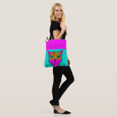Douanenaam Funky Kleurrijke Kat Paarse Blauwgroen Tote Bag (Op model)