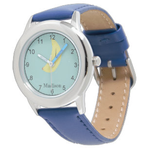 Douanenaam geschilderd banaan op blauw horloge