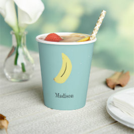 Douanenaam geschilderd banaan op blauw papieren bekers