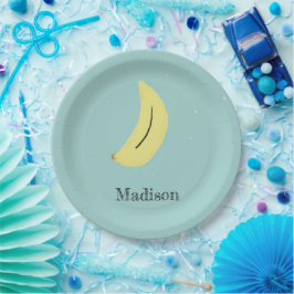 Douanenaam geschilderd banaan op blauw papieren bordje