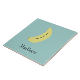 Douanenaam geschilderd banaan op blauw tegeltje