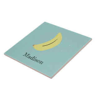 Douanenaam geschilderd banaan op blauw tegeltje