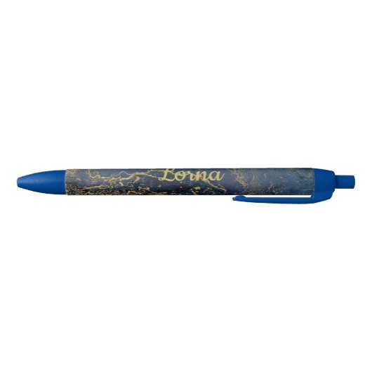 Douanenaam Goud Blauw Marmeren Swirl Zwarte Inkt Pen (Bodem)