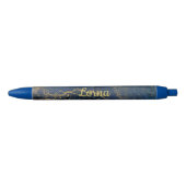 Douanenaam Goud Blauw Marmeren Swirl Zwarte Inkt Pen (Voorkant)