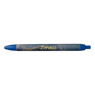 Douanenaam Goud Blauw Marmeren Swirl Zwarte Inkt Pen