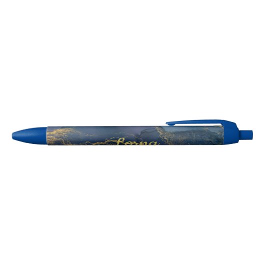 Douanenaam Goud Blauw Marmeren Swirl Zwarte Inkt Pen (Bovenkant)