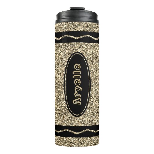 Douanenaam Gouden Glitter Crayon Thermische Tumble Thermosbeker (Voorkant)