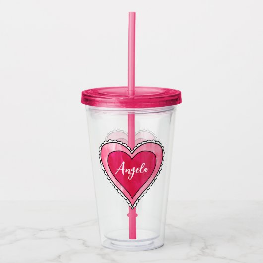 Douanenaam Hart Valentijnsdag Acryl Drinkbeker (Voorkant)