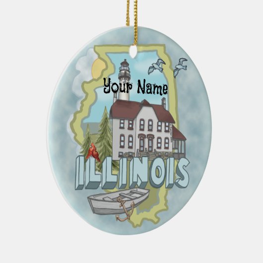 Douanenaam Illinois Lighthouse Keramisch Ornament (Rechts)