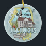 Douanenaam Illinois Lighthouse Keramisch Ornament<br><div class="desc">Illinois Lighthouse aangepaste naam Ornament door ArtMuvz Illustration. Matching Lighthouse apparel, Light house t-shirts, Lighthouses giften. Vuurtoren t-shirt, staartjes en verjaardagsgeschenken, vuurtoren verzamelaar kleding. Klik op "Deze sjabloon personaliseren" als u deze zelf wilt personaliseren. Bewerk vervolgens de velden die voor uw aangepast cadeau zijn meegeleverd. U kunt jouw naam toevoegen...</div>