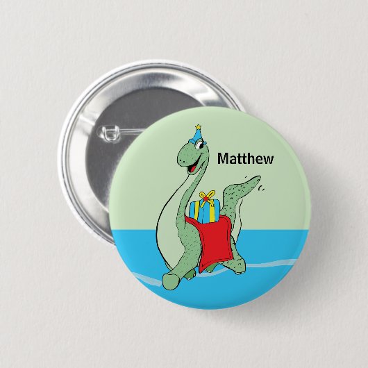 Douanenaam, Jongen, Verjaardag Dinosaurus Ronde Button 5,7 Cm (Voorkant /achterkant)