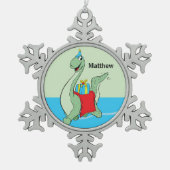 Douanenaam, Jongen, Verjaardag Dinosaurus Tin Sneeuwvlok Ornament (Voorkant)