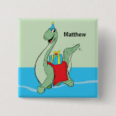 Douanenaam, Jongen, Verjaardag Dinosaurus Vierkante Button 5,1 Cm (Voorkant)