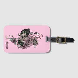 Douanenaam & Kleur Roze Flamingo Bagagelabel