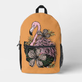 Douanenaam & Kleur Roze Flamingo Bedrukte Rugzak (Voorkant)