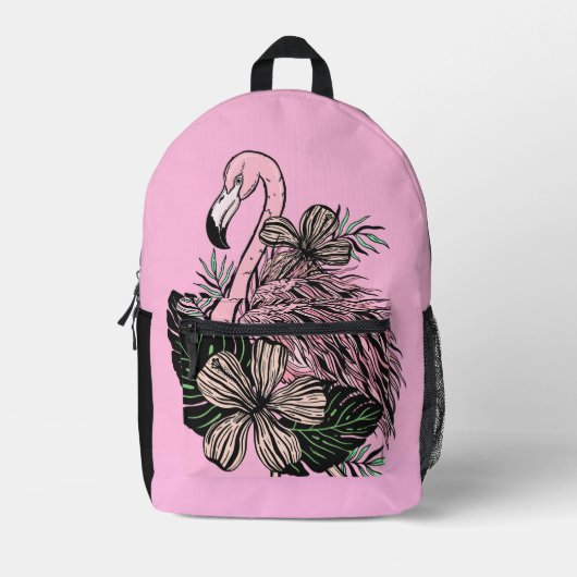 Douanenaam & Kleur Roze Flamingo Bedrukte Rugzak (Voorkant)