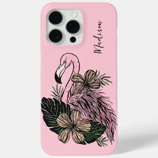 Douanenaam & Kleur Roze Flamingo Case-Mate iPhone Case (Achterkant)