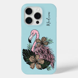 Douanenaam & Kleur Roze Flamingo iPhone 15 Pro Case