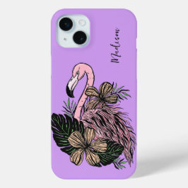 Douanenaam & Kleur Roze Flamingo iPhone 15 Mini Hoesje