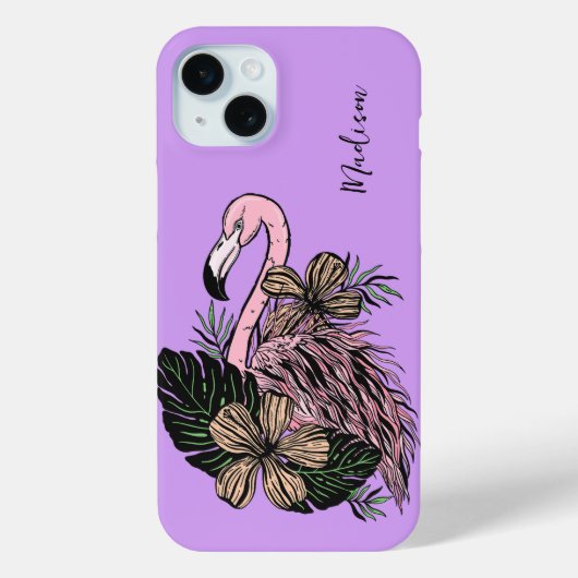Douanenaam & Kleur Roze Flamingo Case-Mate iPhone Case (Achterkant)